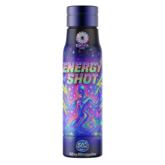 Elythra Labs Energy Shot 50ml lahvička s 50mg mitragyninu, energetický doplněk s tropickou příchutí, obsahující L-karnitin, taurin, vitamín B komplex a vitamín C pro silný energetický účinek.